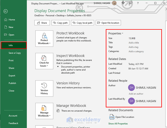 How to Display Document Properties in Excel (3 Simple Methods)