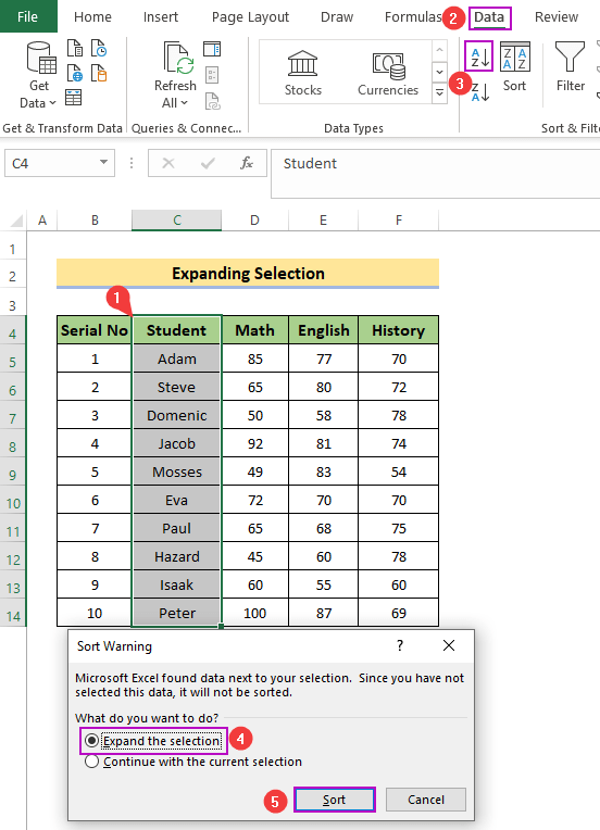 How to Sort Columns in Excel Without Mixing Data (6 Methods)
