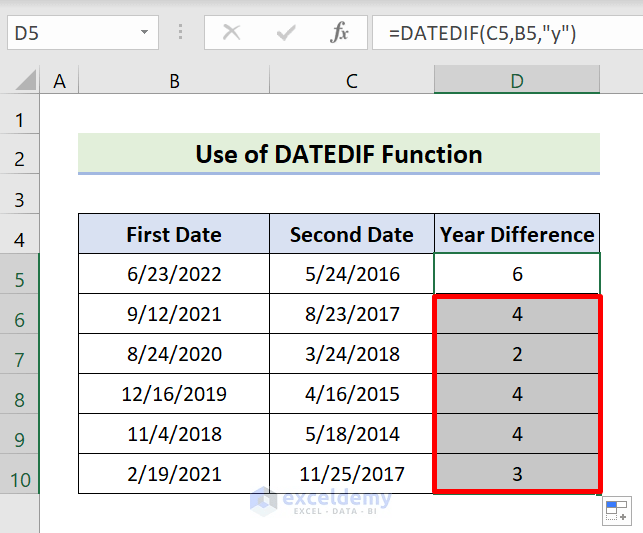 How to Subtract Dates in Excel to Get Years (7 Simple Methods)