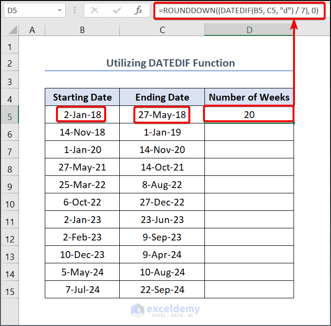 How to Calculate the Number of Weeks Between Two Dates in Excel