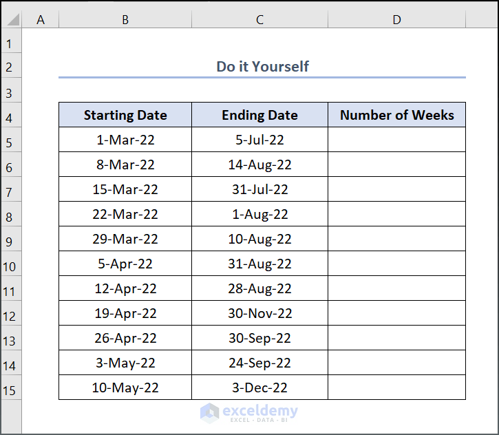 How to Calculate the Number of Weeks Between Two Dates in Excel