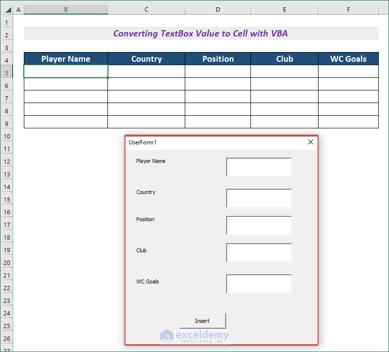 How to Convert TextBox Value to Cell with VBA in Excel