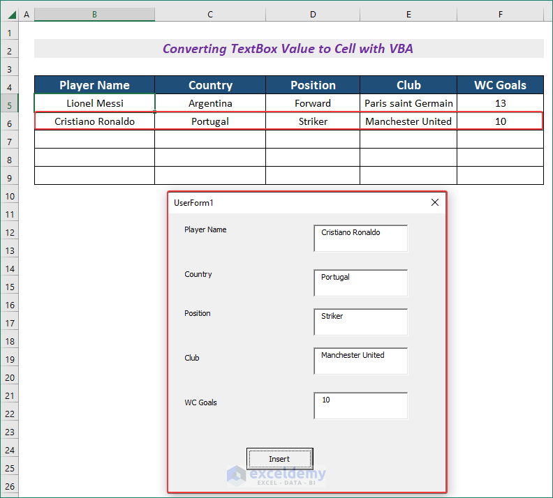 How to Convert TextBox Value to Cell with VBA in Excel