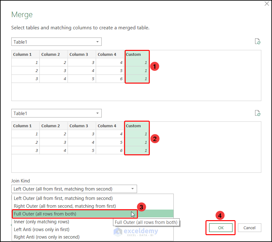 How to Create All Combinations of 4 Columns in Excel (2 Ways)