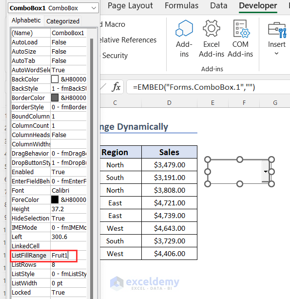How to Use ListFillRange Property of ComboBox in Excel (5 Methods)