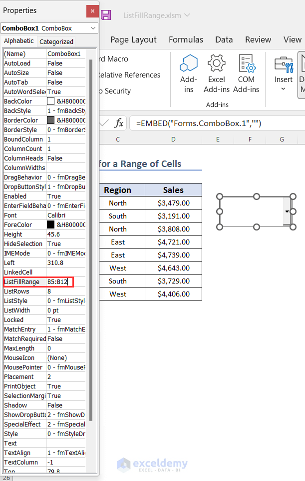 How to Use ListFillRange Property of ComboBox in Excel (5 Methods)