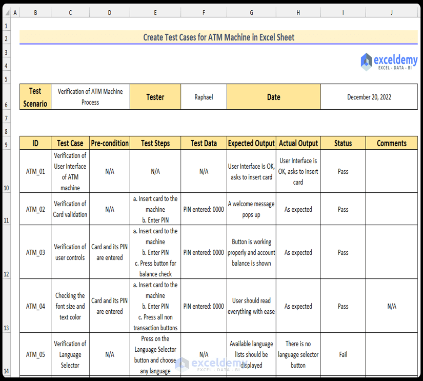 How to Create Test Cases for an ATM Machine in Excel - 3 Steps