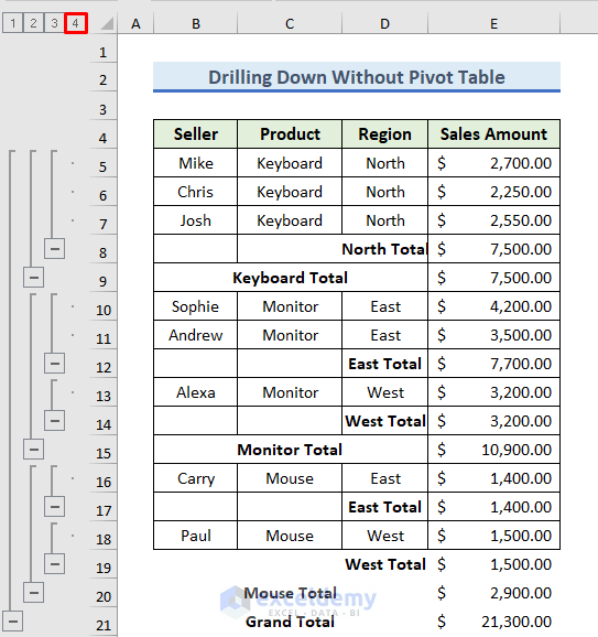 How to Drill Down in Excel Without a Pivot Table (Easy Steps)