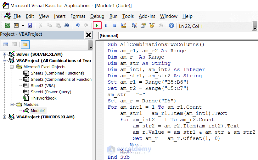 How to Get All Combinations of 2 Columns in Excel (4 Easy Ways)