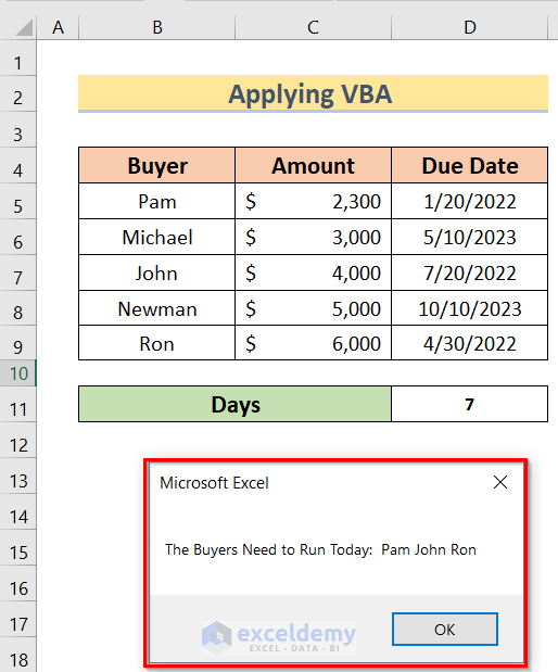 How to Set Due Date Reminder Formula in Excel (2 Easy Methods)