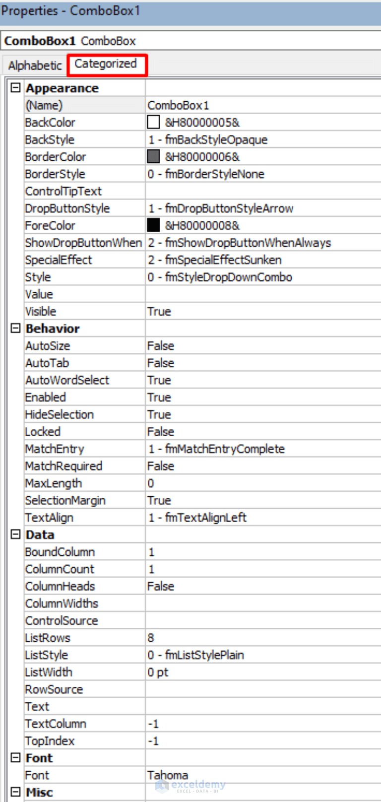 Excel VBA ComboBox Important Properties to Explore