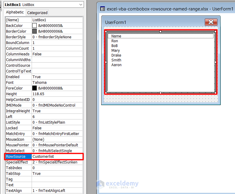 How to Get Excel VBA Combobox with RowSource Named Range