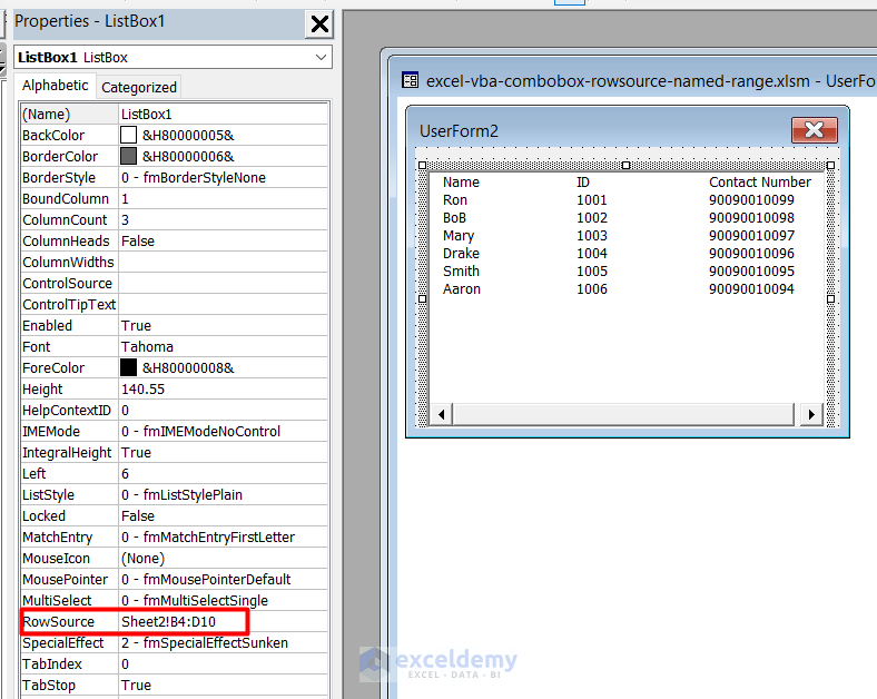 How to Get Excel VBA Combobox with RowSource Named Range