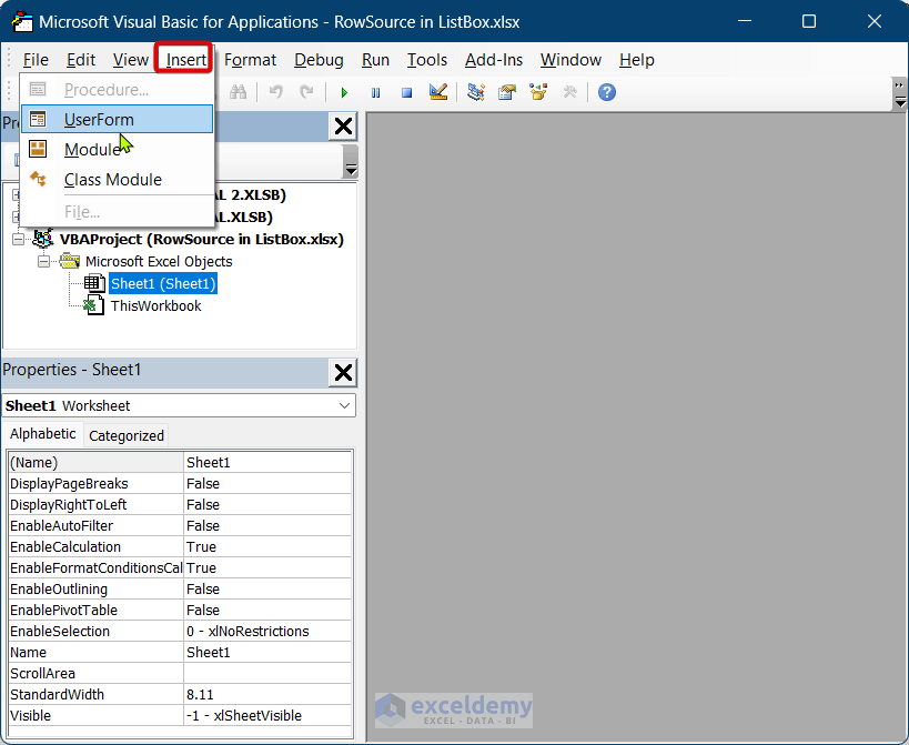 How to Populate a VBA ListBox Using RowSource (2 Methods)