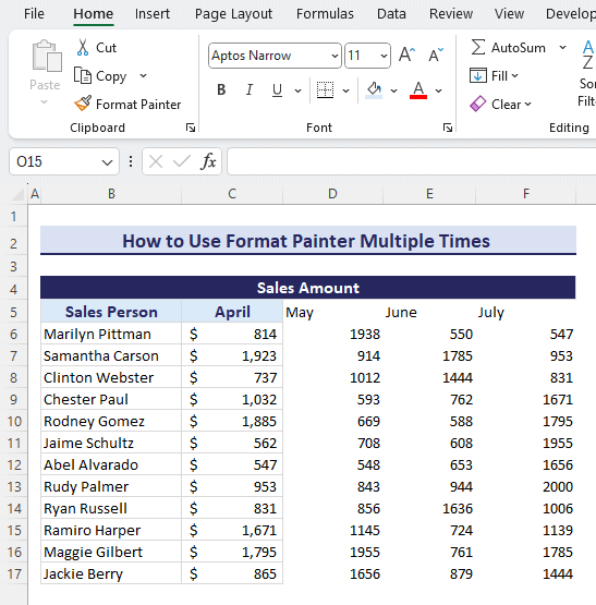 How to Use Format Painter Multiple Times in Excel
