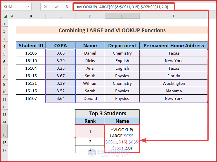 How to Use the LARGE Function with the VLOOKUP Function in Excel 2