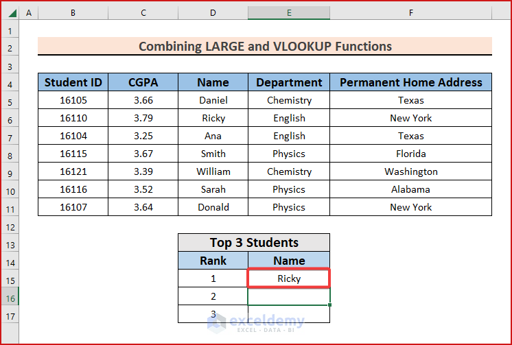 How to Use the LARGE Function with the VLOOKUP Function in Excel 2