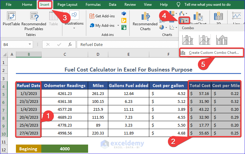 How to Create Fuel Cost Calculator Using Excel Formula