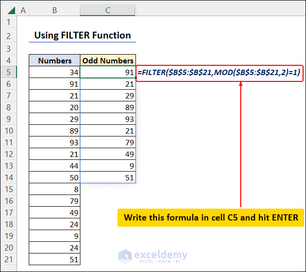 How to Separate Odd and Even Numbers in Excel 6 Methods