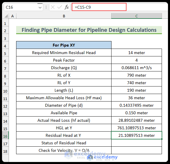 How to Perform Pipeline Design Calculations in Excel (2 Examples