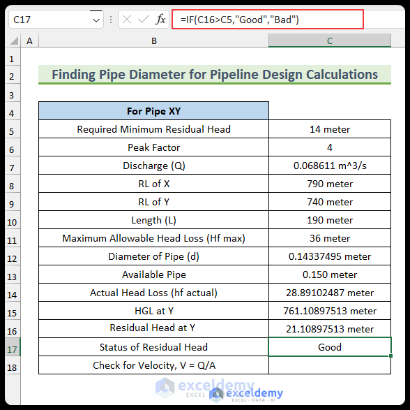How to Perform Pipeline Design Calculations in Excel (2 Examples