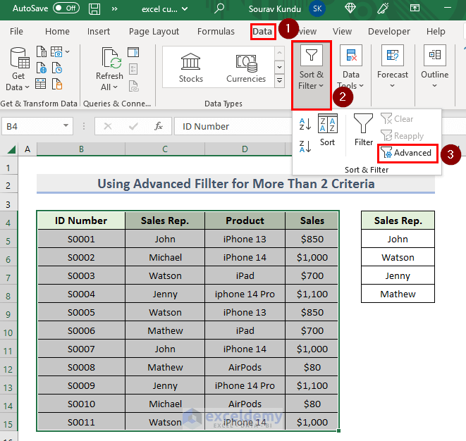 How to Use Custom Autofilter in Excel for More Than 2 Criteria