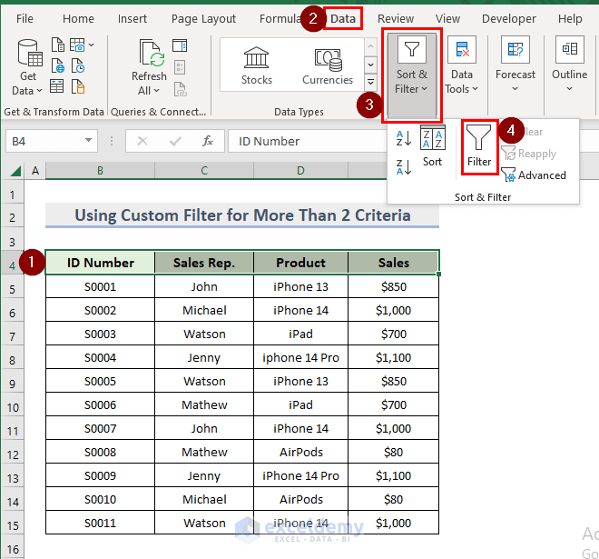 How to Use Custom Autofilter in Excel for More Than 2 Criteria