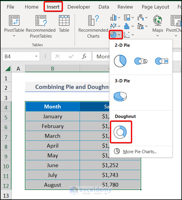 How to Display Labels Outside Doughnut Chart in Excel 2 Methods