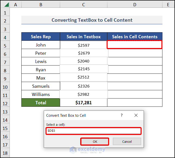 How to Link Textbox to Multiple Cells in Excel (4 Easy Ways)