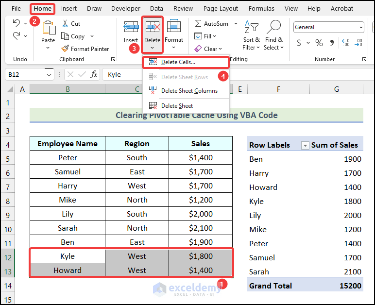 How to Clear Pivot Table Cache Using VBA in Excel