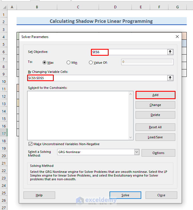 How to Calculate Shadow Price Linear Programming in Excel