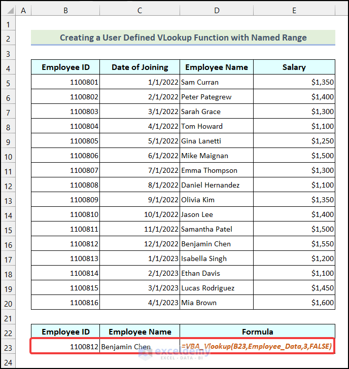 How to Use the Excel VBA VLookup Function with a Named Range 5 Examples
