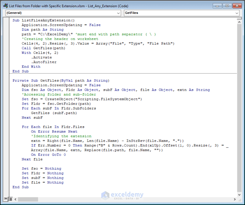 Excel VBA to List Files in Folder with Specific Extension