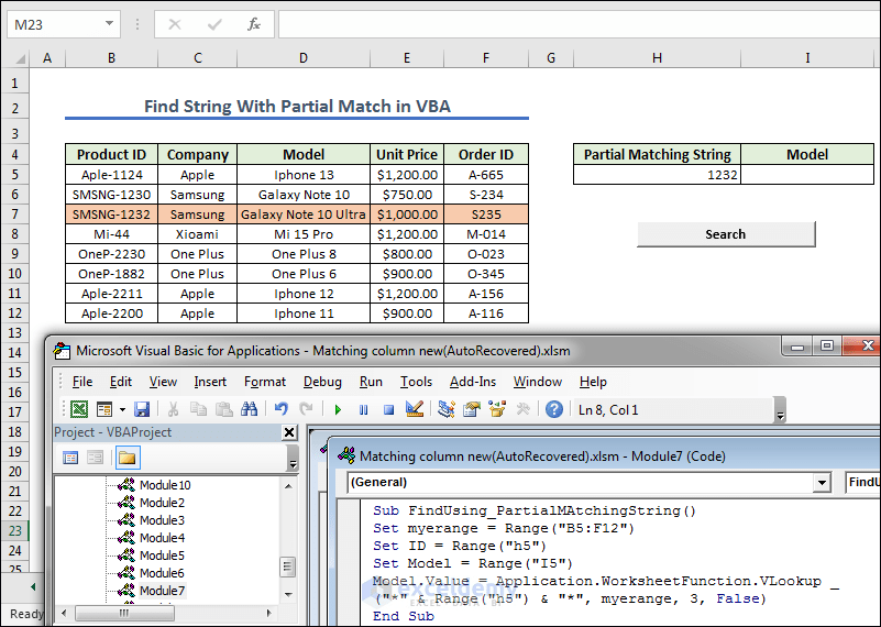 Excel VBA to Find Matching Value in Column 8 Examples