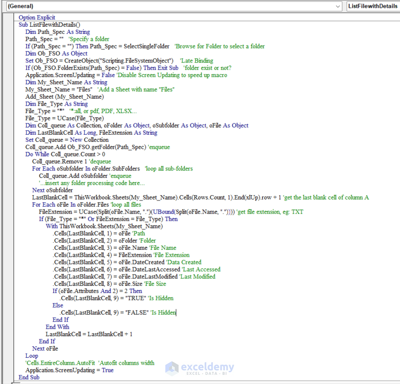 How to Use Excel VBA to List Files in a Folder 4 Methods