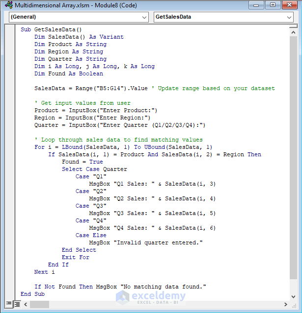 Excel VBA Multidimensional Array for Assigning Values (6 Ways)