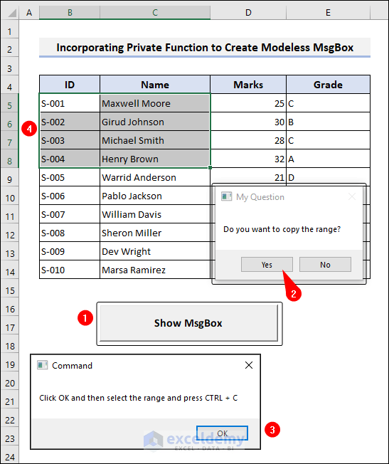 Excel VBA Modeless MsgBox (Create with 3 Ways)