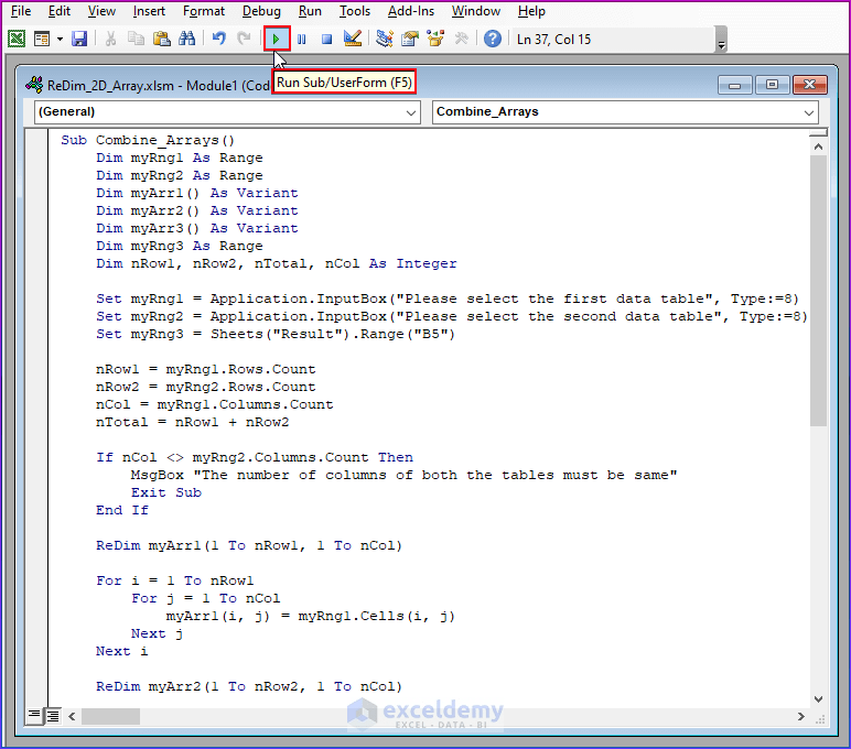 How to Redim 2D Array with VBA in Excel (3 Examples)