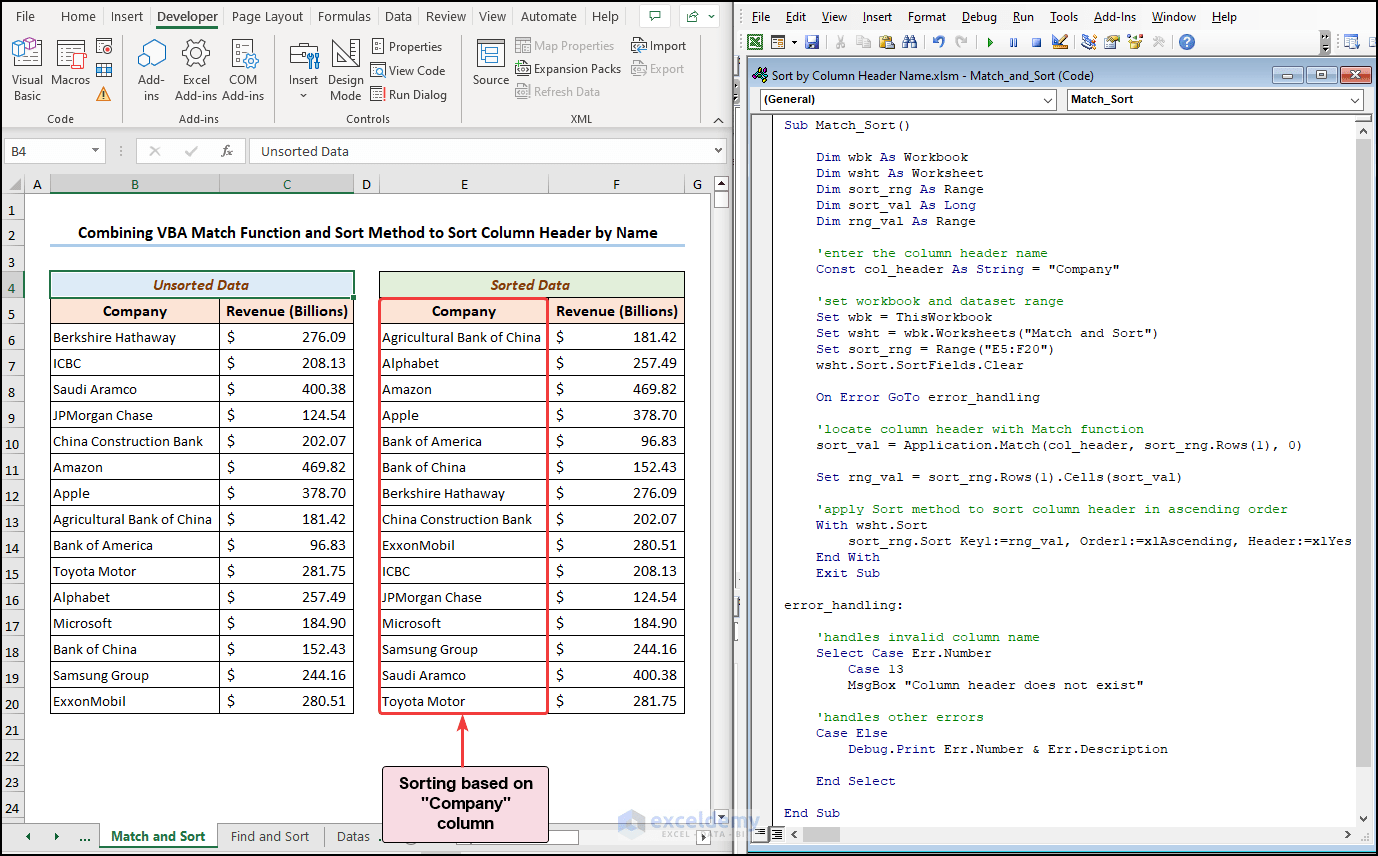 How to Sort by Column Header Name Using VBA in Excel (5 Ways)