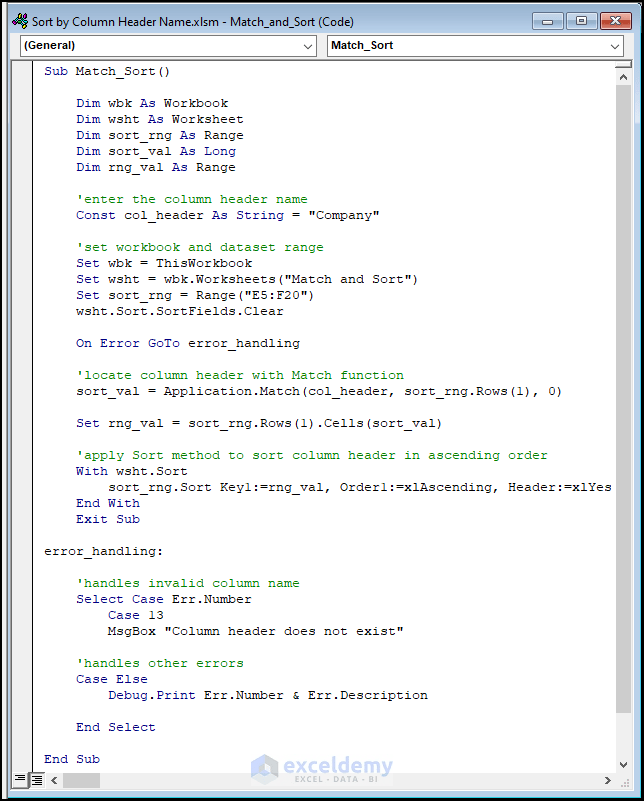 How to Sort by Column Header Name Using VBA in Excel (5 Ways)