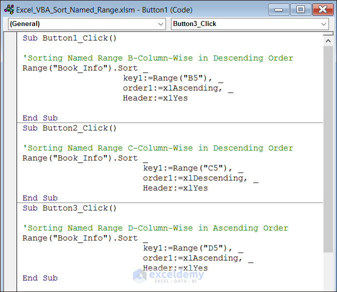 Excel VBA Sort Named Range (3 Examples) ExcelDemy