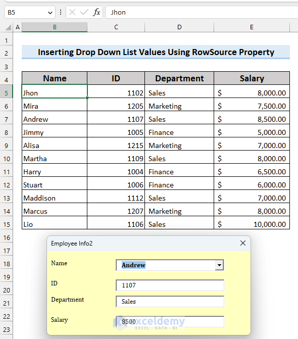 How to Get an Excel VBA Input Box with a DropDown List 2 Methods