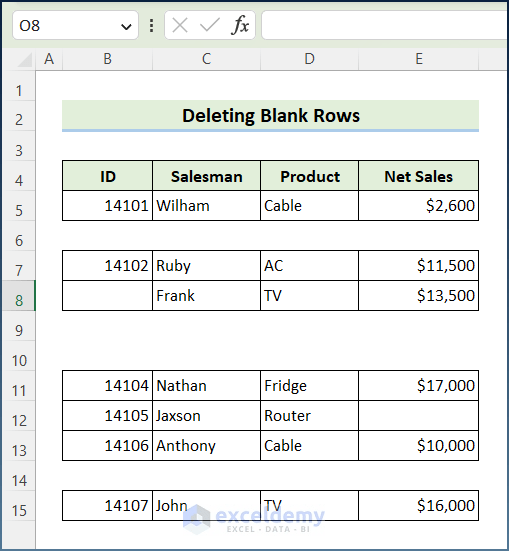 Using Excel VBA to Delete Rows Based on the Cell Value 5 Examples