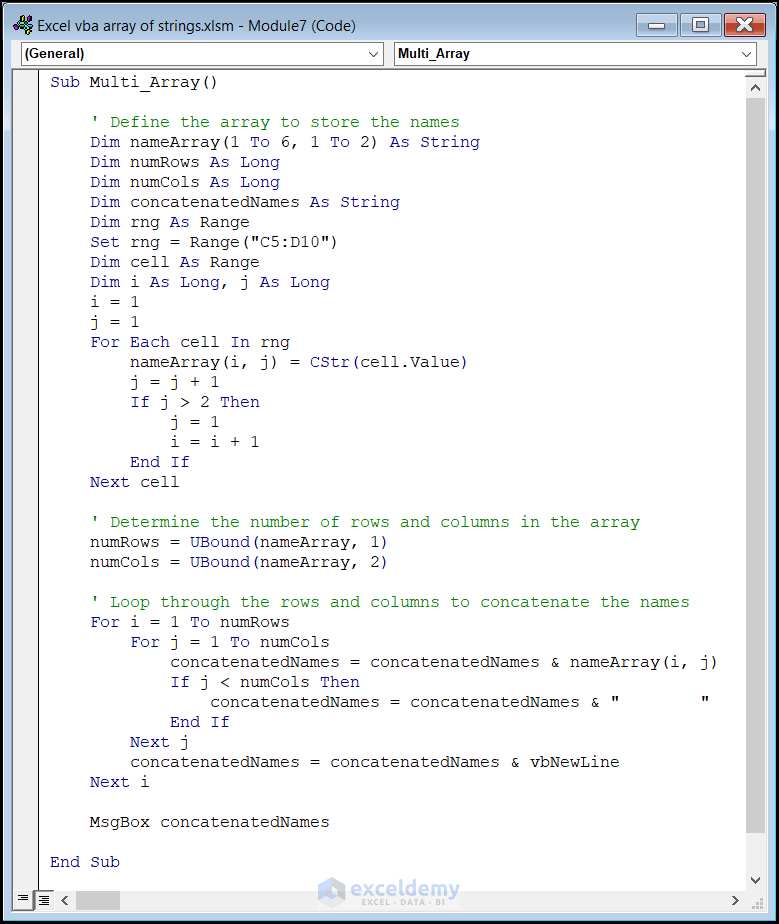 How to Use an Array of Strings in VBA (4 Examples) ExcelDemy