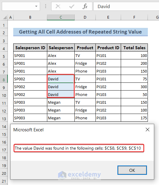 Excel VBA to Find Cell Address Based on Value (3 Examples)