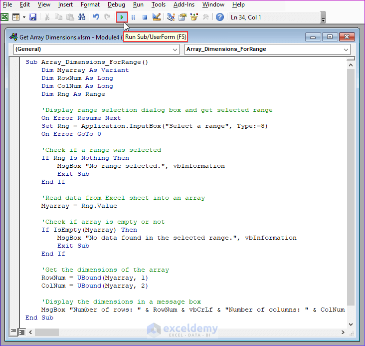 Using VBA to Get the Array Dimensions in Excel 4 Examples ExcelDemy