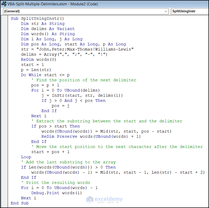 VBA to Split with Multiple Delimiters in Excel (2 Easy Ways)