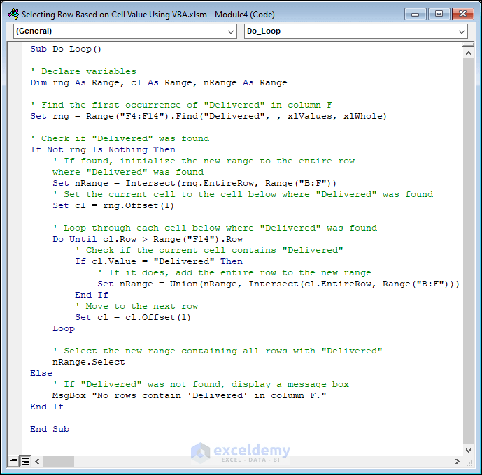 Excel VBA Select Row Based on Cell Value (3 Ways) ExcelDemy