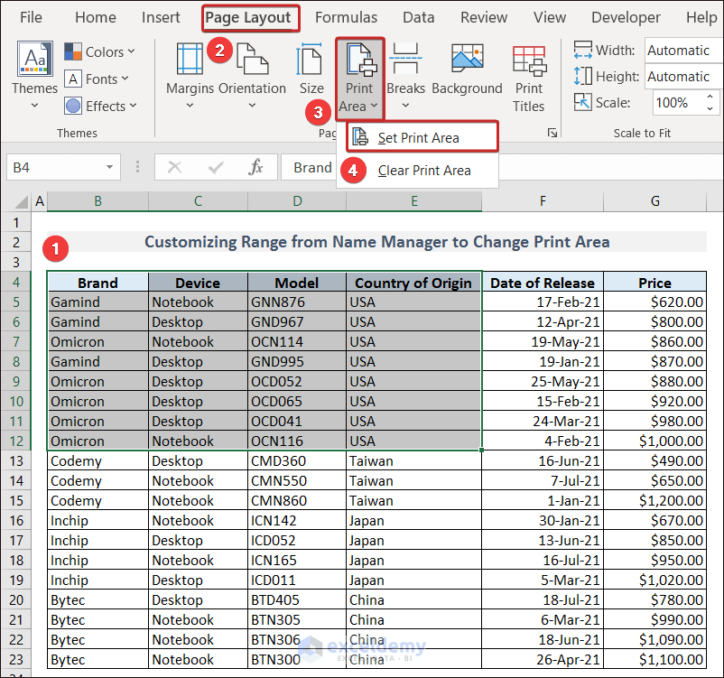 How to Change the Print Area in Excel - 7 Methods - ExcelDemy