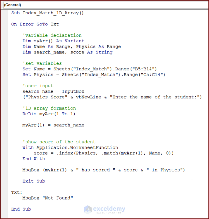 How to Use the Excel VBA Index Match with Array (4 Methods) ExcelDemy